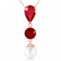 Real 14K Solid Rose Gold Necklace with Rubies & pearl Womens Gemstone Pendant