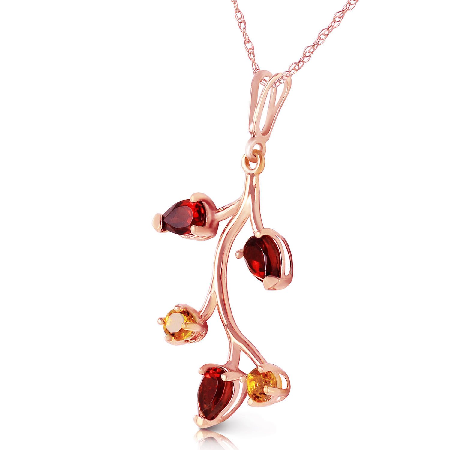 Womens 14K Solid Rose Gold Necklace with Garnets & Citrines Cute ...