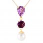 5.25 Carat 14K Solid Gold Necklace Purple Amethyst pearl