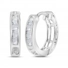10k White Gold Womens Baguette Diamond Huggie Hoop Earrings 1/6 Cttw
