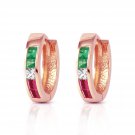 14K Solid Rose Gold Women's Beautiful Tri Gem Round Hoop Earrings 1.28 Ct