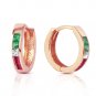 14K Solid Rose Gold Women's Beautiful Tri Gem Round Hoop Earrings 1.28 Ct