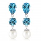 10.5 Ct 14K Solid White Gold Burning Up Blue Topaz pearl Earrings Cute Fashion