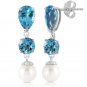 10.5 Ct 14K Solid White Gold Burning Up Blue Topaz pearl Earrings Cute Fashion