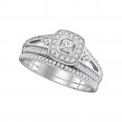 10k White Gold Princess Diamond Bridal Wedding Engagement Ring Band Set 1/2 Ctw