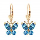 1.24 Carat 14K Solid Gold Butterfly Earrings Blue Topaz Natural Gemstone Womens
