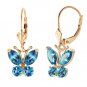 1.24 Carat 14K Solid Gold Butterfly Earrings Blue Topaz Natural Gemstone Womens