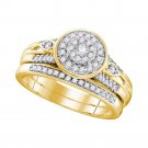 3/8 CT Diamond Halo Round Cut Wedding Engagement Ring Band Set 10k Yellow Gold
