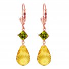 14K Solid Rose Gold Womens Cute Leverback Fashion Earrings w/ Peridots &Citrines
