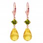 14K Solid Rose Gold Womens Cute Leverback Fashion Earrings w/ Peridots &Citrines