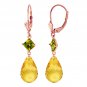 14K Solid Rose Gold Womens Cute Leverback Fashion Earrings w/ Peridots &Citrines