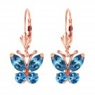 1.24 CTW 14K Solid Rose Gold Butterfly Earrings Blue Topaz