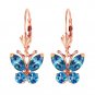 1.24 CTW 14K Solid Rose Gold Butterfly Earrings Blue Topaz