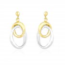 Womens 14k Two-Tone Gold Drop Earrings w/ Interlaced Oval Sections Elegant Style