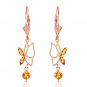 14K Solid Rose Gold Women's Unique Butterfly Fashion Earrings with Citrines