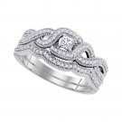 10k White Gold Princess Diamond Bridal Wedding Engagement Ring Band Set 1/3 Cttw