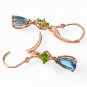 4.5 Carat 14K Solid Rose Gold Leverback Earrings Peridot Blue Topaz