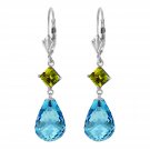 Womens 11.0 Carat 14K Solid White Gold Dedications Peridot Blue Topaz Earrings