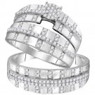 0.63ct Diamond HIS and HERS Bridal Wedding BAND RING Set 10k White Gold Cluster