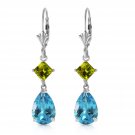 4.5 Ct 14K Solid White Gold Leverback Earrings Peridot Blue Topaz Cute Fashion