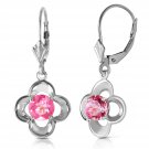 1.1 Ct 14K Solid White Gold Leverback Earrings Natural Pink Topaz Cute Fashion