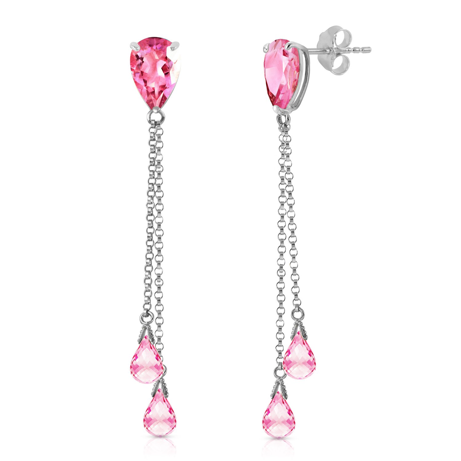 14K Solid White Gold Chandelier Earrings with Pink Topaz