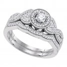 10k White Gold Round Diamond Bridal Wedding Engagement Ring Band Set 3/8 Cttw