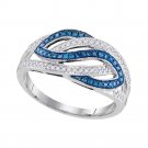 10k White Gold Womens Round Blue Color Enhanced Diamond Woven Crossover Ring 1/4