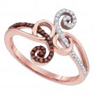 10k Rose Gold Womens Round Red Color Enhanced Diamond Band Fashion Ring 1/5
