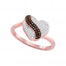10k Rose Gold Womens Round Red Color Enhanced Diamond Heart Stripe Cluster Ring