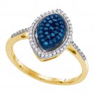 10k Yellow Gold Womens Round Blue Color Enhanced Diamond Oval Cluster Ring