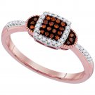 10k Rose Gold Womens Round Red Color Enhanced Diamond Square Cluster Ring 1/5
