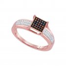 10k Rose Gold Womens Round Red Color Enhanced Diamond Square Cluster Ring 1/6