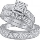 10k White Gold His & Her Round Diamond Cluster Matching Bridal Wedding Ring Set