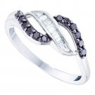 14k White Gold Womens Round Black Color Enhanced Diamond Openwork Crossover Ring