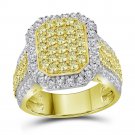 14kt Yellow Gold Womens Round Canary Yellow Diamond Rectangle Cluster Ring