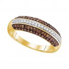 10k Yellow Gold Womens Round Brown Color Enhanced Diamond Horizontal Stripe Band