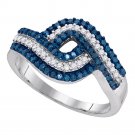 0.5 CT Carat Womens BLUE Diamond Elegant BAND RING 1/2 Cttw 10k White Gold