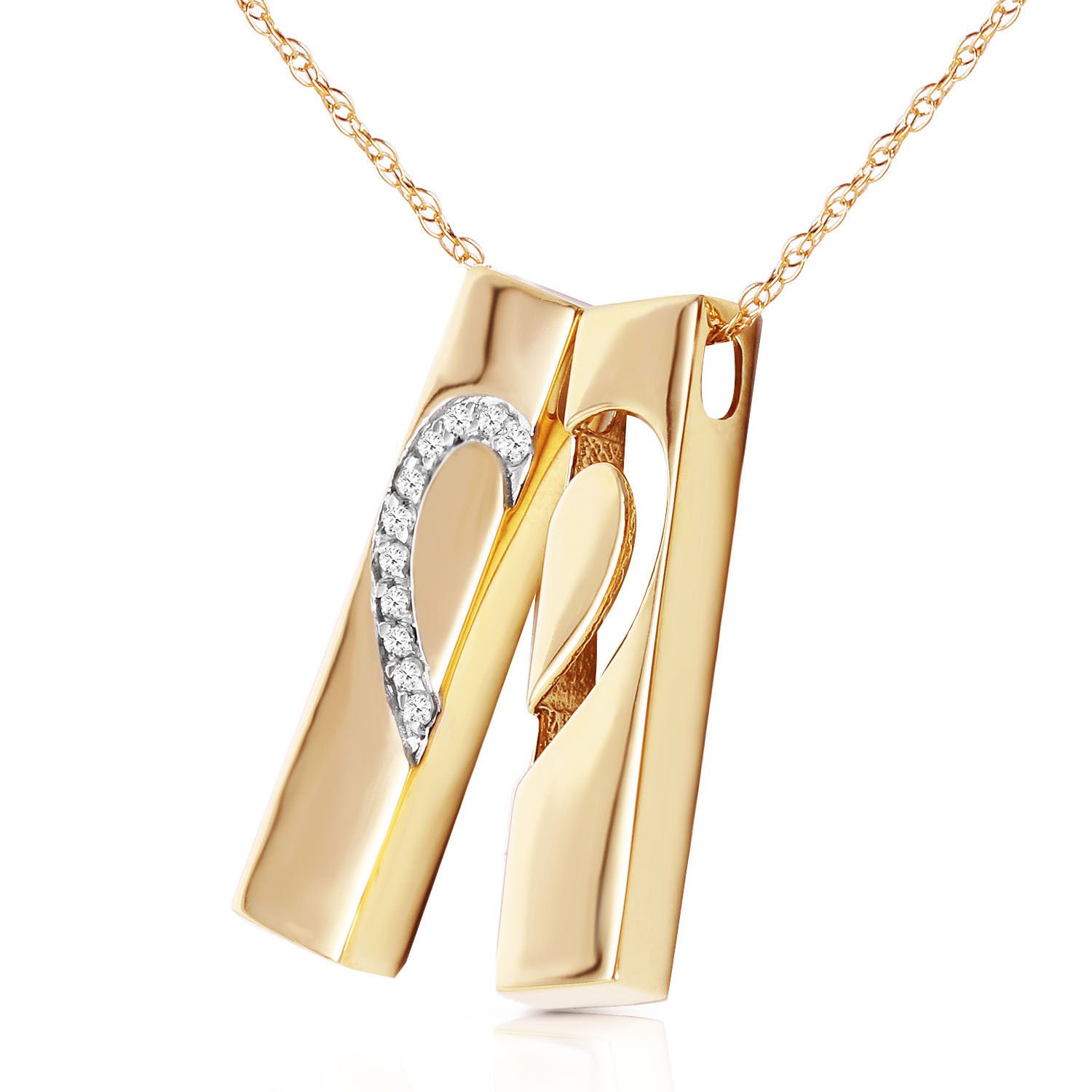 14K Solid Gold Split Heart Necklace with Natural Diamonds
