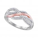 10kt Two-tone White Rose Gold Womens Round Diamond Crossover Strand Band Ring