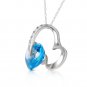 Womens 14K Solid White Gold Heart Necklace with Natural Diamonds & Blue Topaz