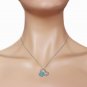 Womens 14K Solid White Gold Heart Necklace with Natural Diamonds & Blue Topaz