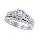 10k White Gold Princess Diamond Bridal Wedding Engagement Ring Band Set 1/2 Cttw