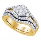 10k Yellow Gold Diamond Cluster Bridal Wedding Engagement Ring Band Set 3/4 Ctw