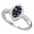 10k White Gold Womens Round Black Color Enhanced Diamond Oval Cluster Ring 1/2