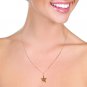 14K Solid Rose Gold Flower Necklace with Natural Blue Topaz Cute Fashion Jewelry