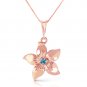14K Solid Rose Gold Flower Necklace with Natural Blue Topaz Cute Fashion Jewelry