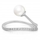 14K Solid White Gold Ring w/ Natural Diamonds & pearl Gemstone Womens Size 5-11