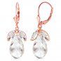14K Solid Rose Gold Leverback Earrings with Natural White Topaz