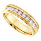 14k Yellow Gold Mens Round Channel-set Diamond Ridged Edges Wedding Band 1/4